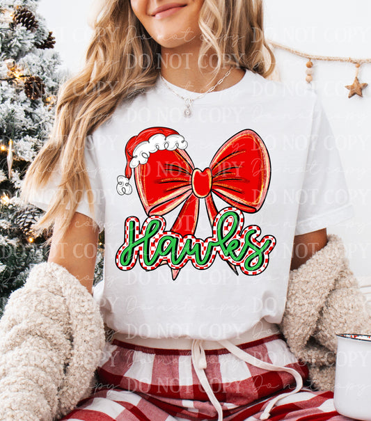 Hawks Christmas Checker Bow-[DTF Transfer]-Lovie T Designs