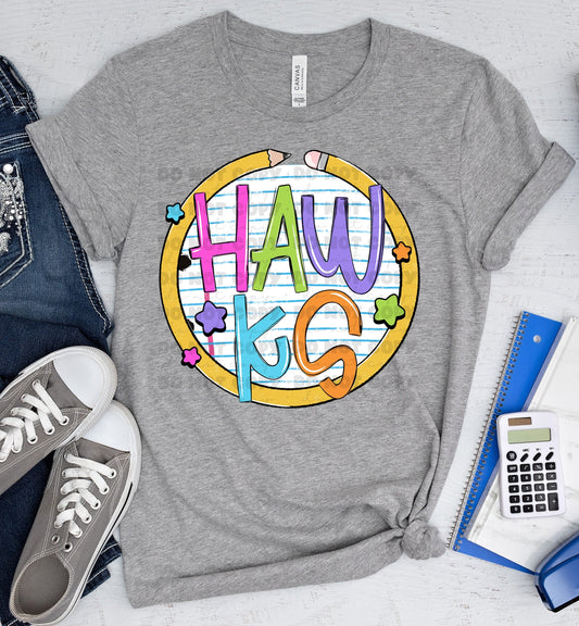 Hawks Mascot Paper and Pencil Circle-Lovie T Designs