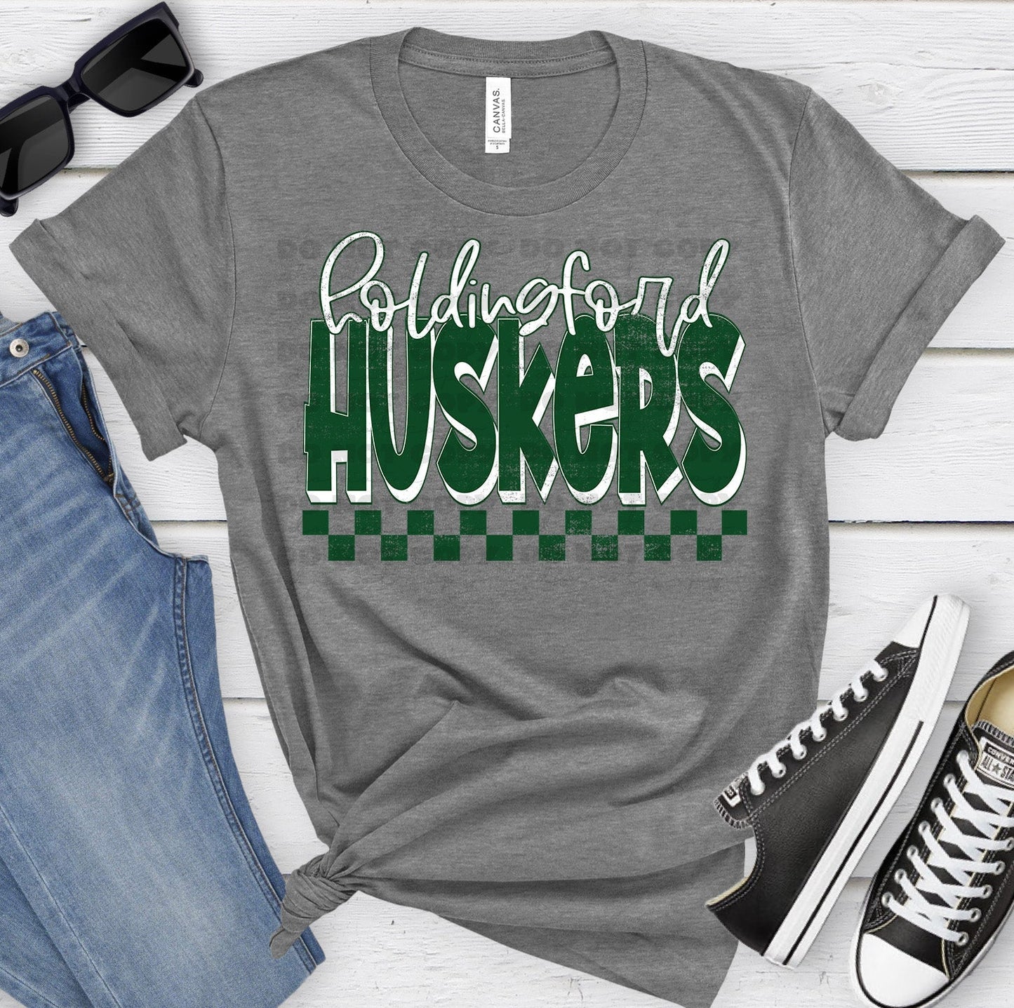 Holdingford Huskers Dk Green White Grunge-Lovie T Designs