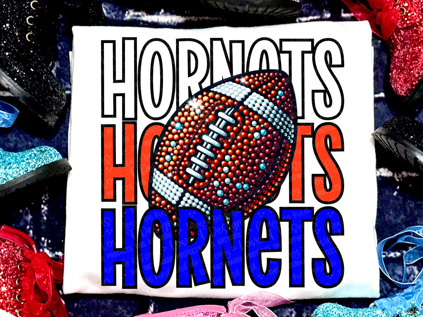 Hornets Basketball Faux Rhinestones Orange Royal Blue-Lovie T Designs