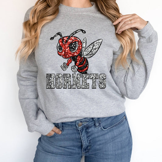 Hornets Red Silver Sequin-Lovie T Designs