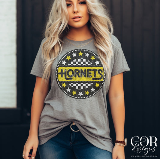 Hornets Yellow Checkered Stars Circle-Lovie T Designs