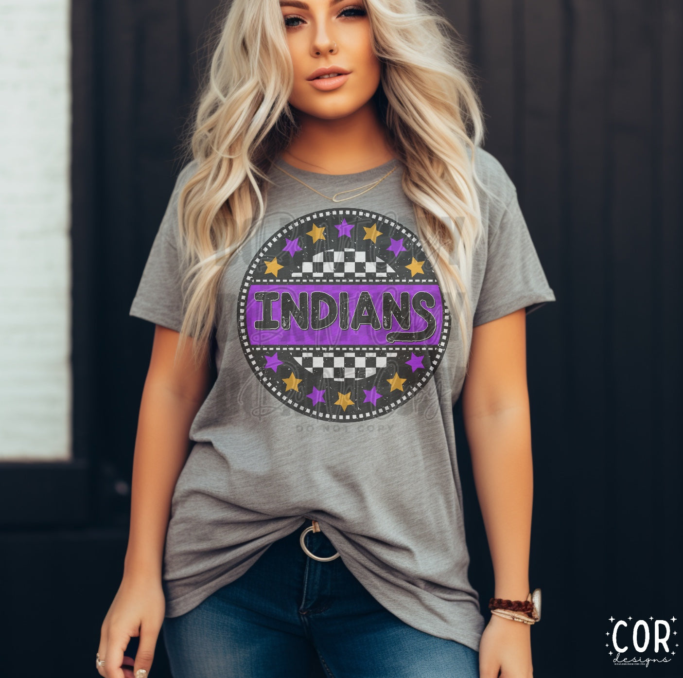 Indians Purple Gold Checkered Stars Circle-Lovie T Designs