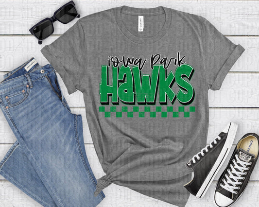 Iowa Park Hawks Black Green Grunge-Lovie T Designs