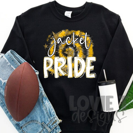 Jacket White With Black Outline Pride In White With Gold Glitter Gold Tie Dye Background