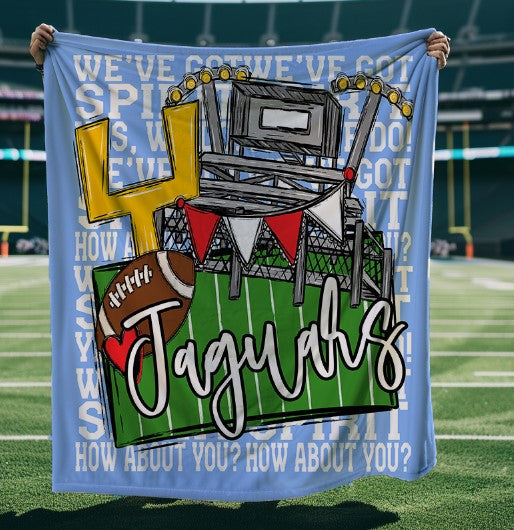 Jaguars Red and Columbia Blue-We've Got Spirit Football Blanket-Lovie T Designs