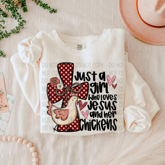 Just A Girl Who Loves Jesus And Her Chickens-[DTF Transfer]-Lovie T Designs