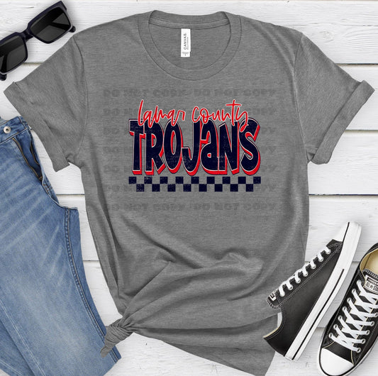 Lamar County Trojans Navy Red Grunge-Lovie T Designs