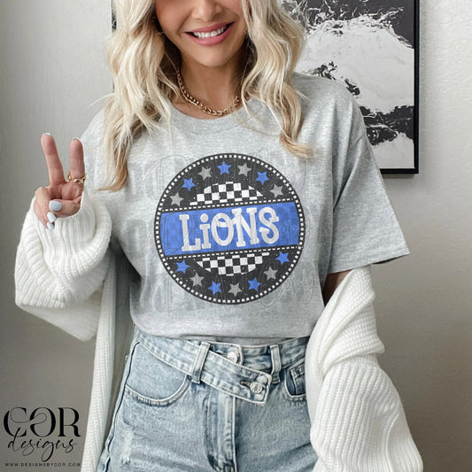 Lions Blue Checkered Stars Circle-Lovie T Designs