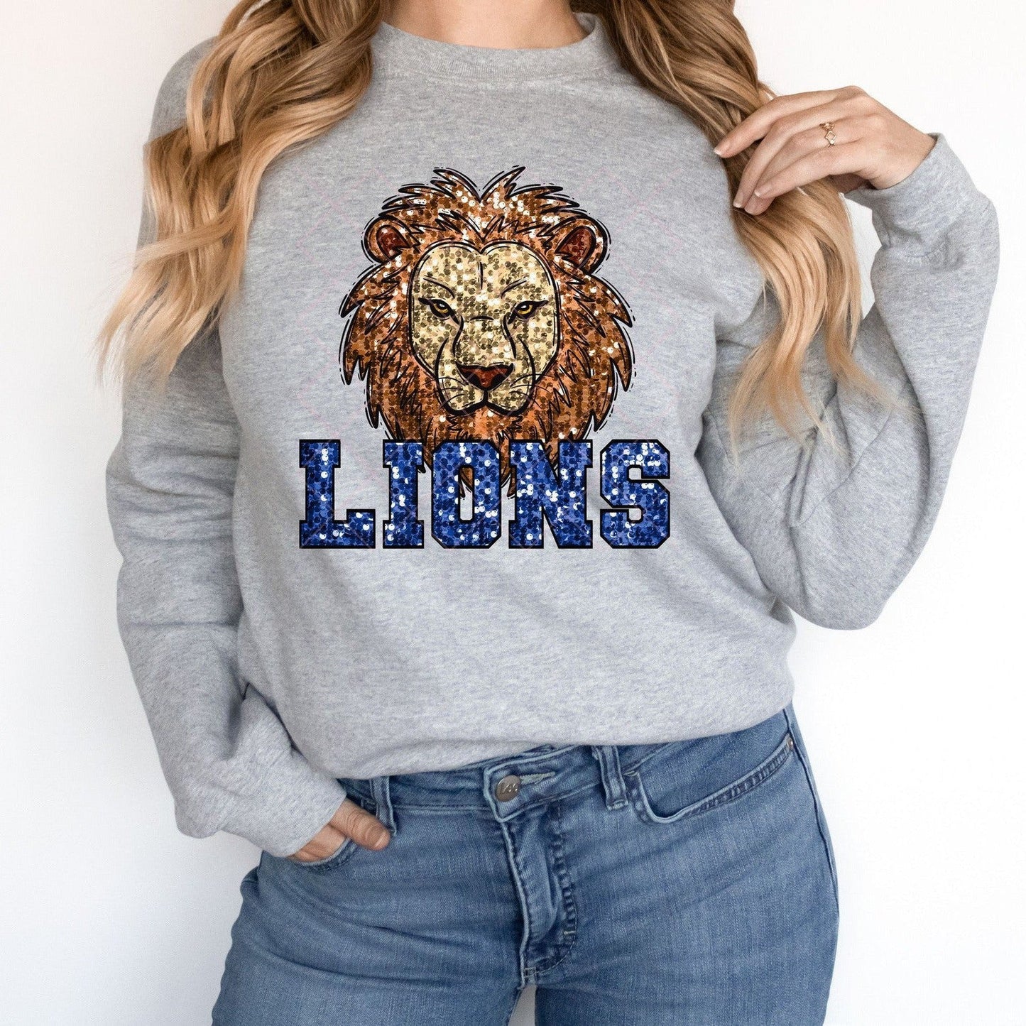 Lions Blue Sequin-Lovie T Designs