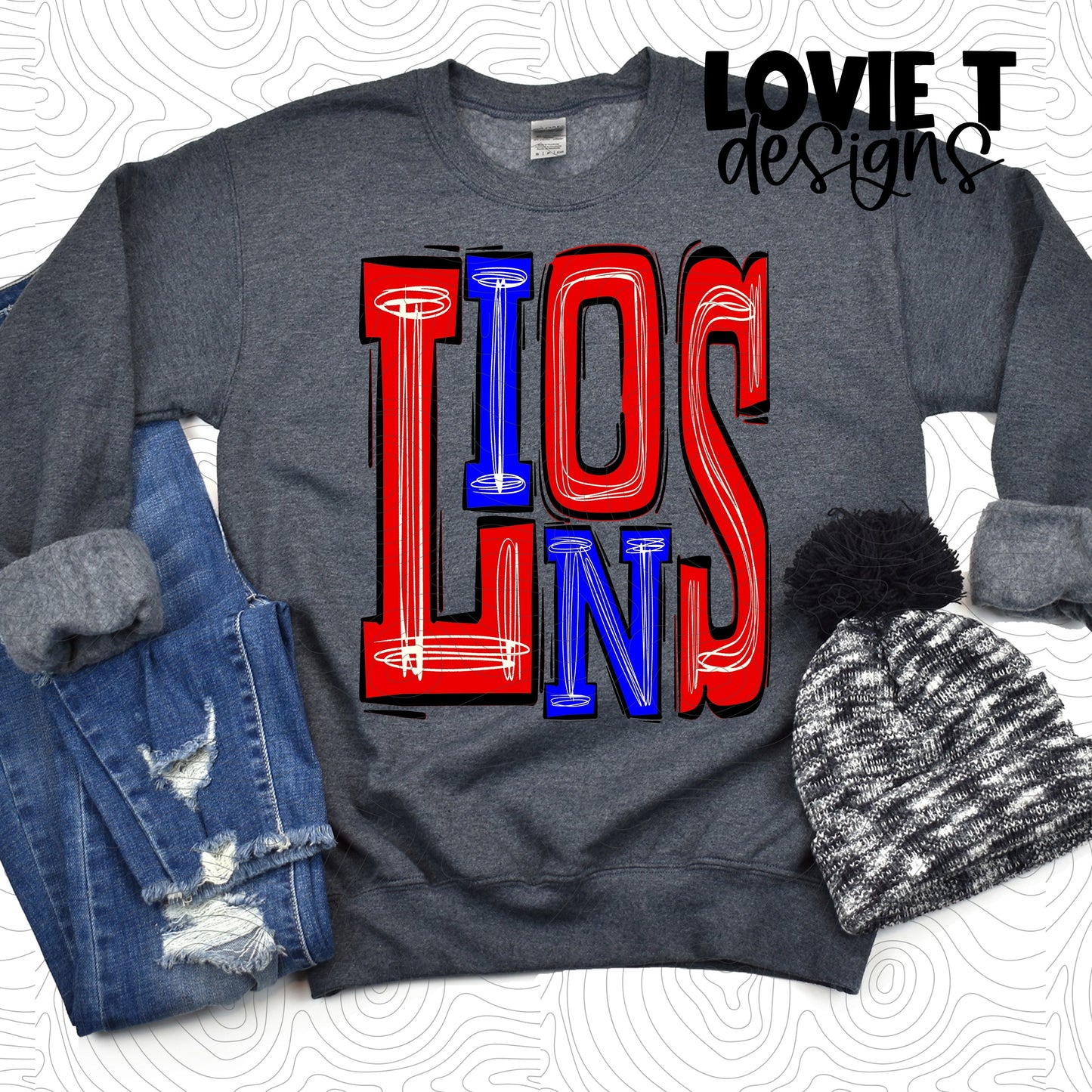 Lions Royal Blue Red-Lovie T Designs