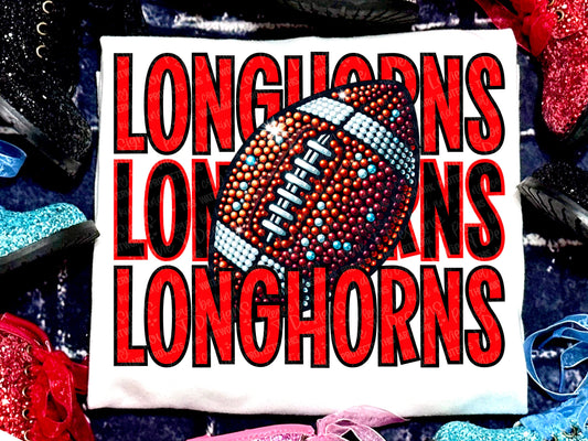 Longhorns Football Faux Rhinestones Red-Lovie T Designs