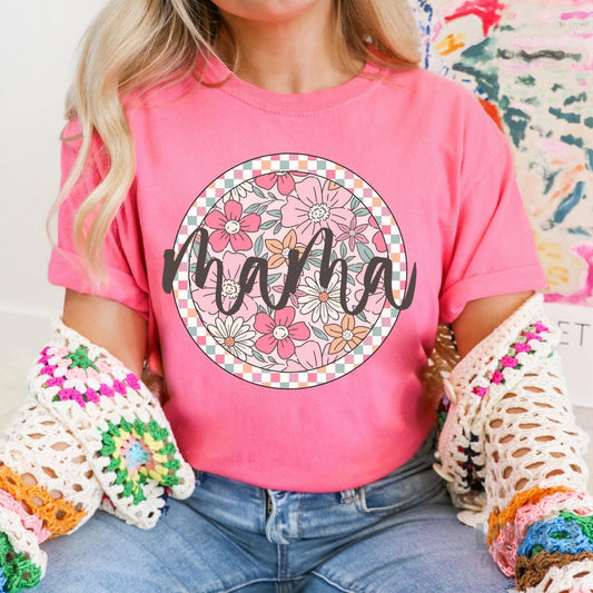 Mama Checkered Floral in Summery Colors-Lovie T Designs