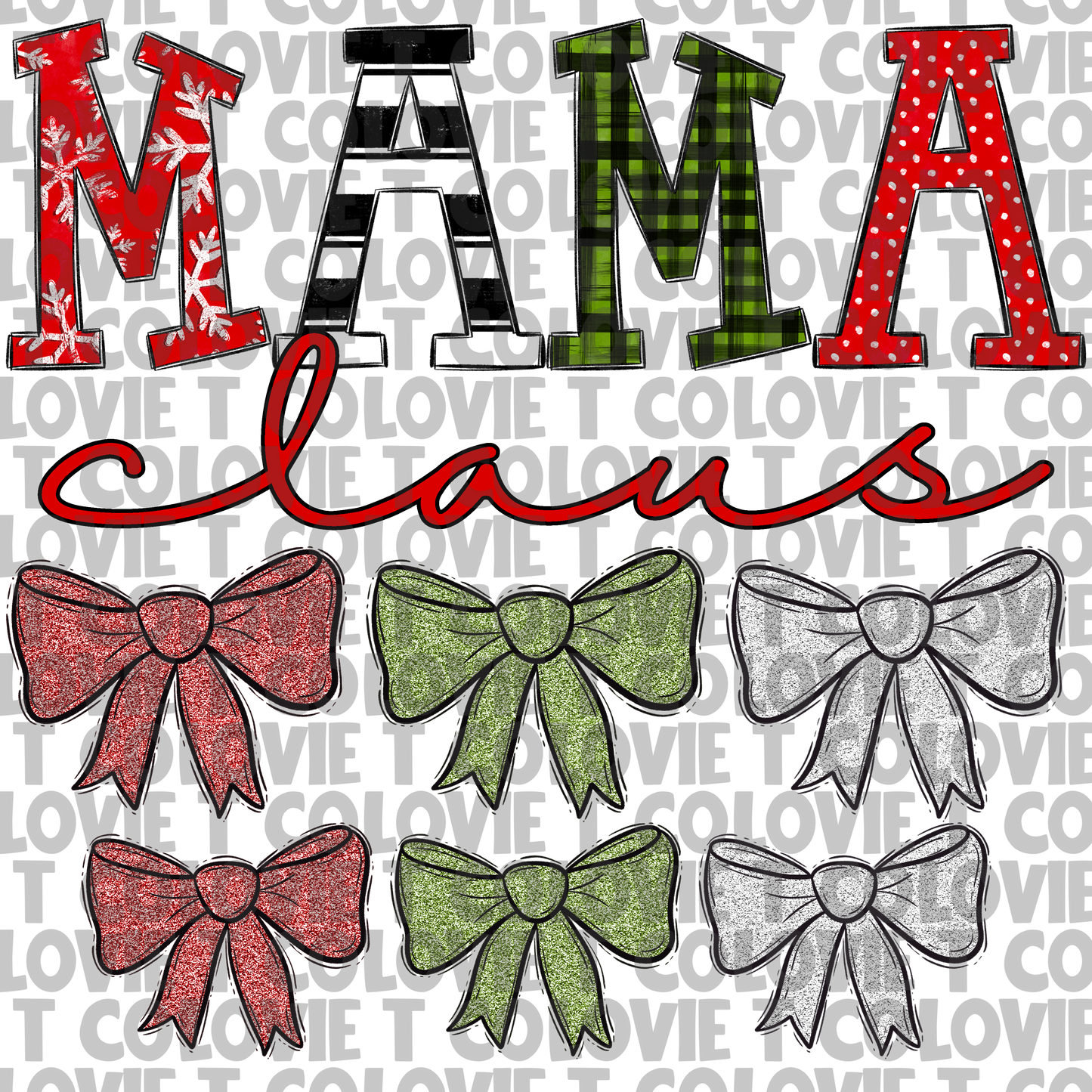 Mama Claus Doodle Sketch + 6 Bows-Lovie T Designs