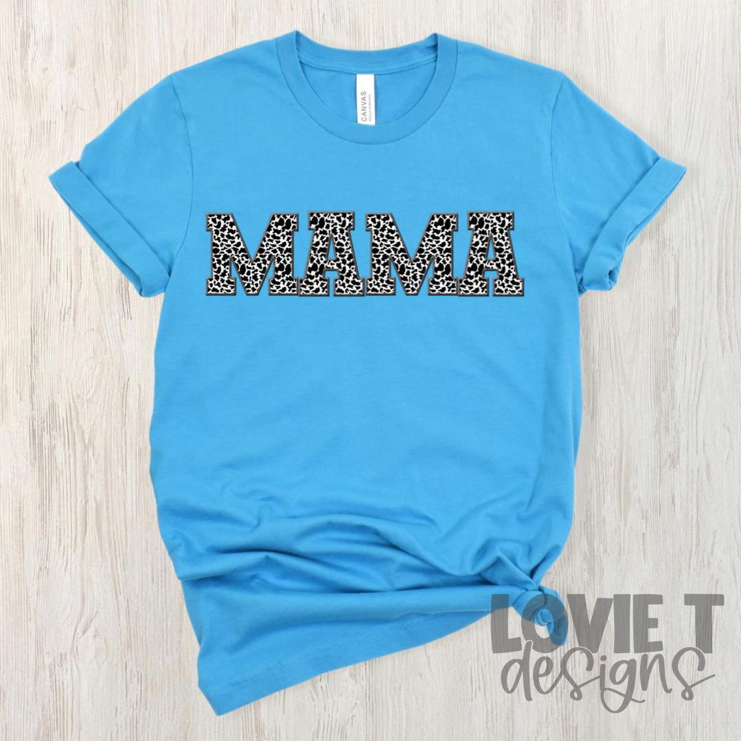 Mama Faux Embroidered Cow Print