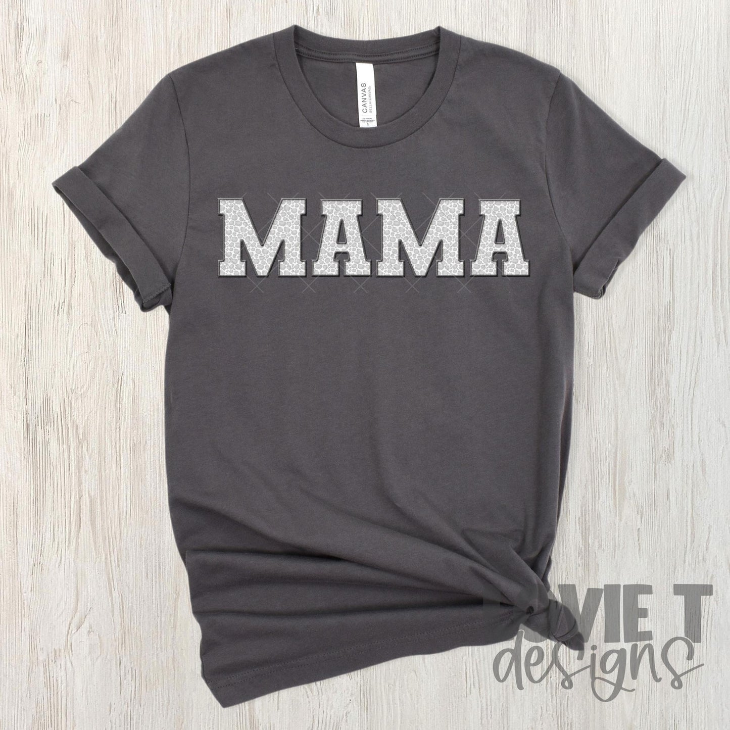 Mama Faux Embroidered Grey Leopard