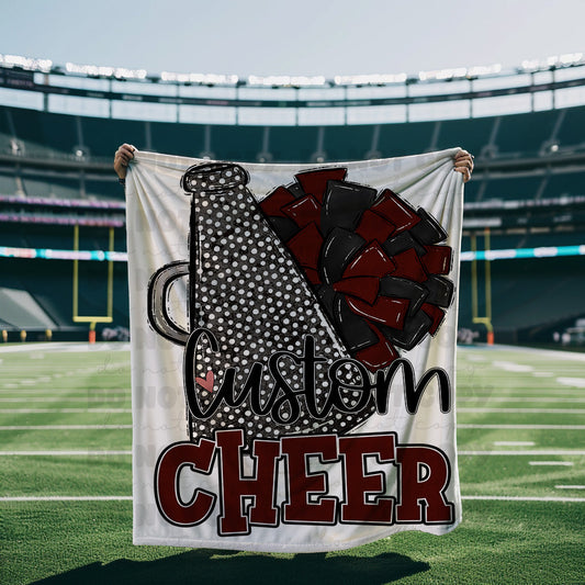 Maroon and Black Cheer Blanket Megaphone and Pom-Lovie T Designs