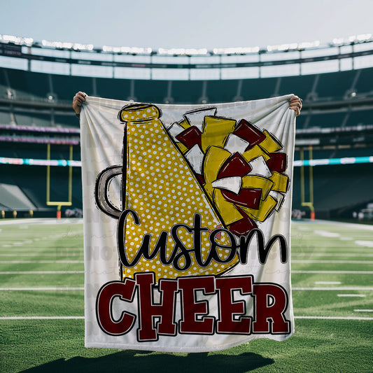 Maroon and Gold Cheer Blanket Megaphone and Pom-Lovie T Designs