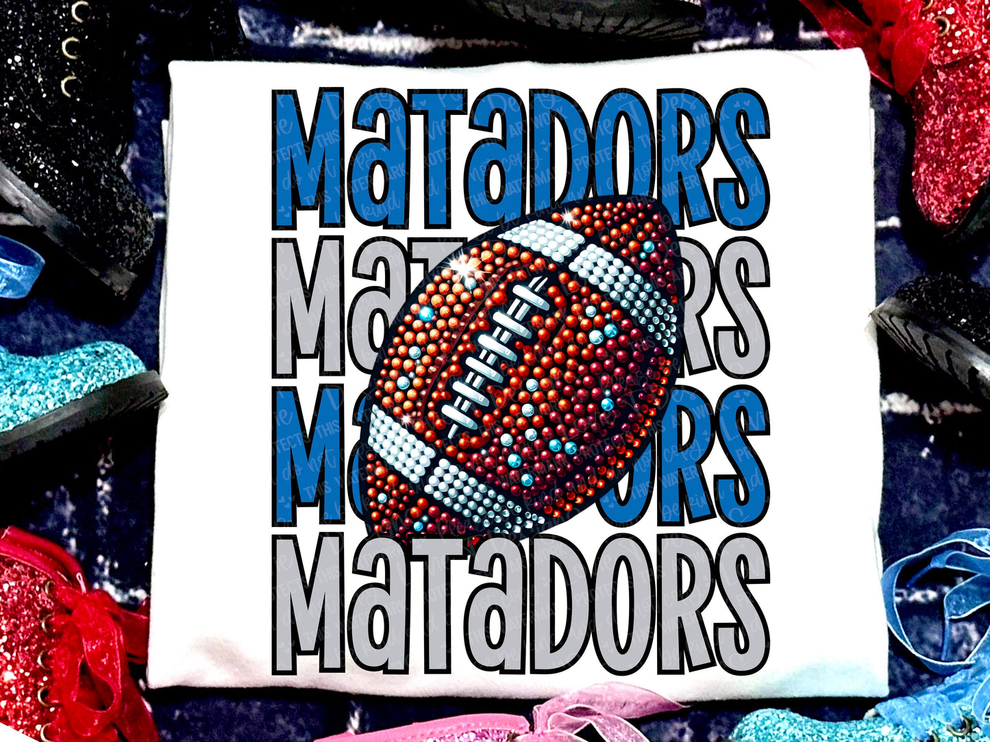 Matadors Football Faux Rhinestones Blue-Lovie T Designs