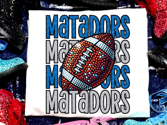 Matadors Football Faux Rhinestones Blue-Lovie T Designs