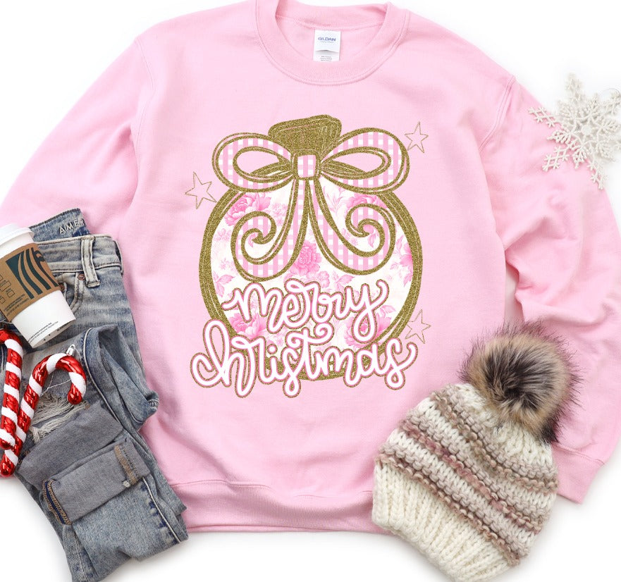 Merry Christmas Pink Toile-[DTF Transfer]-Lovie T Designs