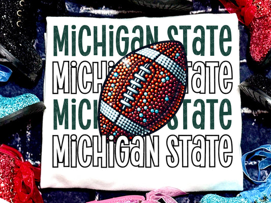 Michigan State Football Faux Rhinestones Green-Lovie T Designs