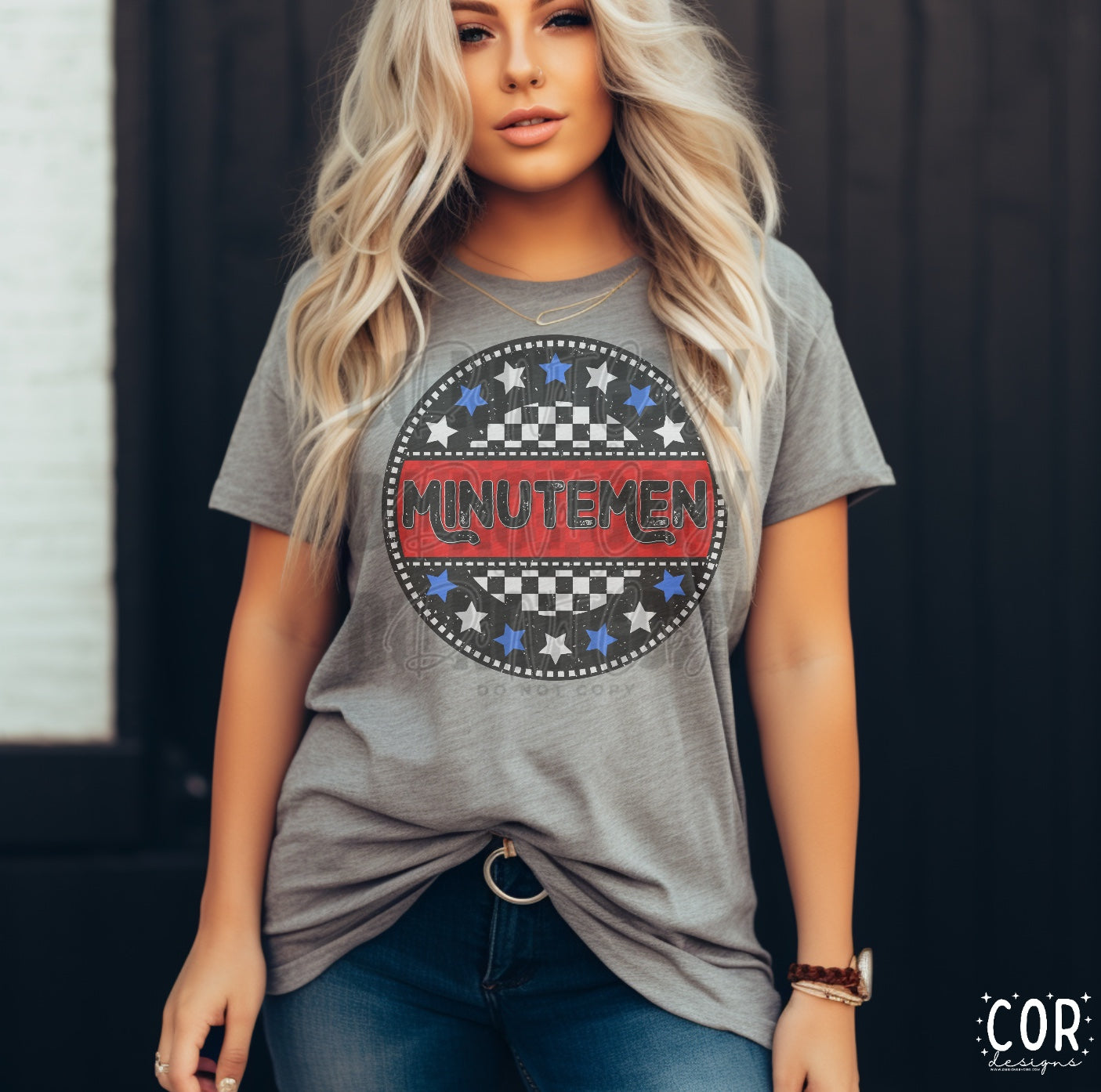 Minutemen Red Blue Checkered Stars Circle-Lovie T Designs