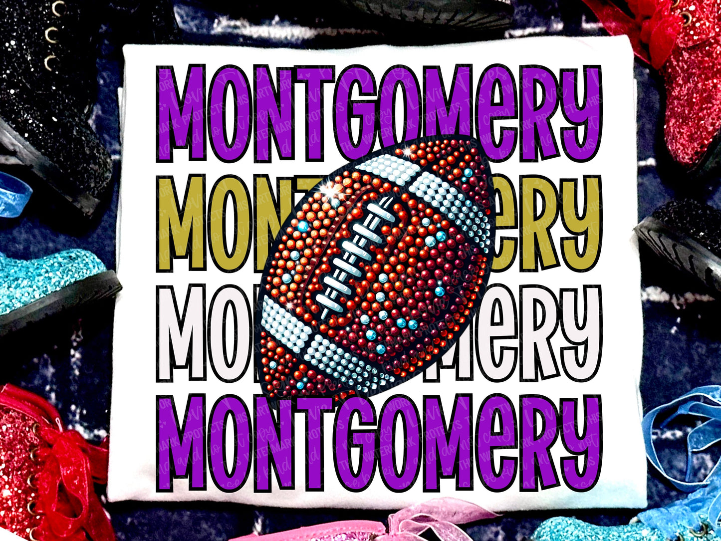 Montgomery Football Faux Rhinestones Purple Vegas Gold-Lovie T Designs