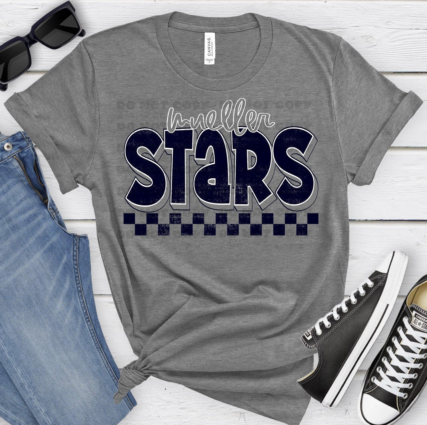 Mueller Stars Navy Gray Grunge-Lovie T Designs