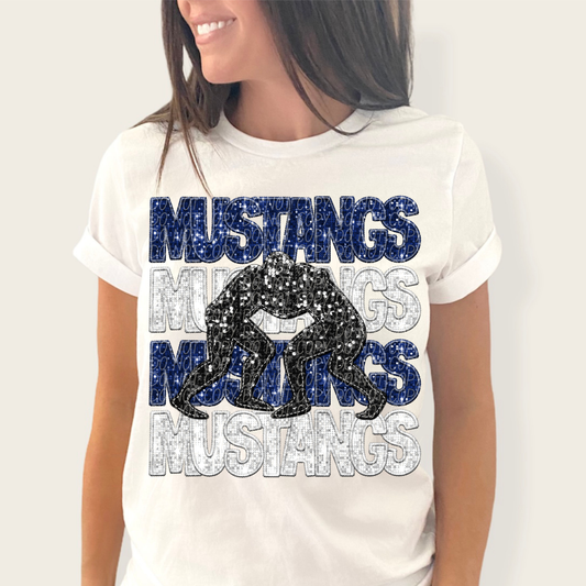 Mustangs Blue White-[DTF Transfer]-Lovie T Designs