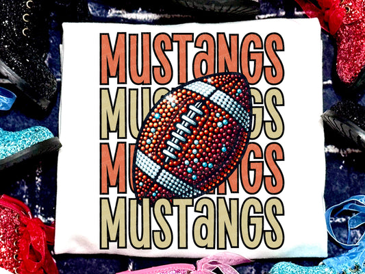 Mustangs Football Faux Rhinestones Orange Vegas Gold-Lovie T Designs