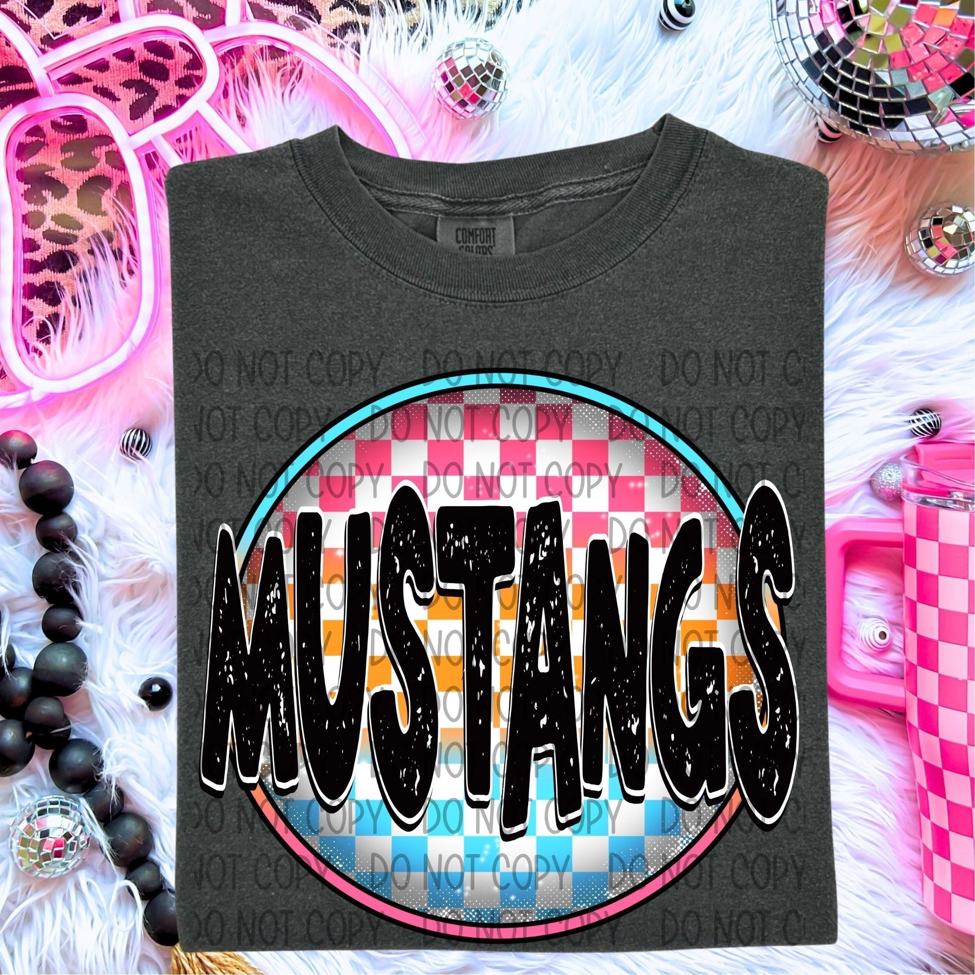 Mustangs Neon Circle Mascots-Lovie T Designs