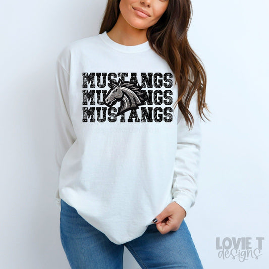 Mustangs Stacked Faux Embroidery