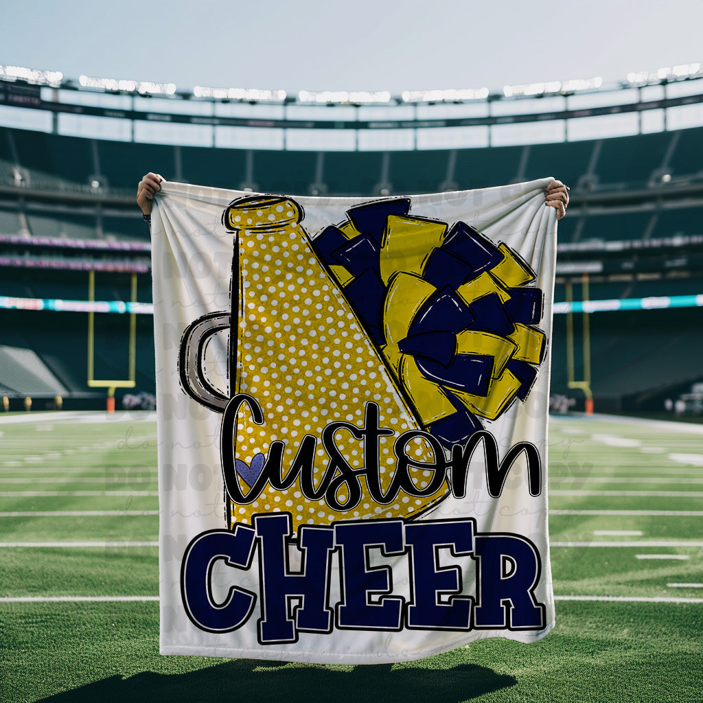 Navy and Gold Cheer Blanket Megaphone and Pom-Lovie T Designs