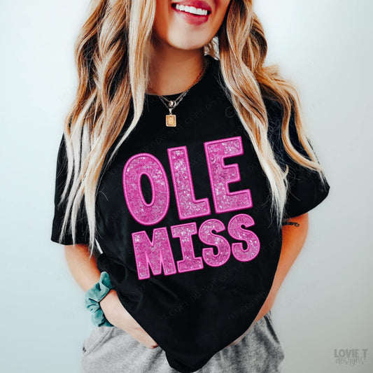 Ole Miss Embroidery & Sequin in Pink-Lovie T Designs