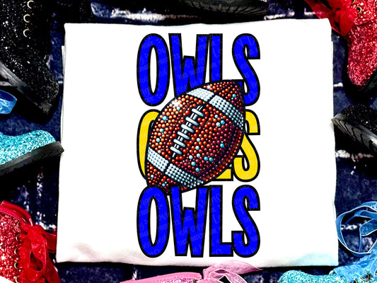 Owls Football Faux Rhinestones Royal Blue Yellow-Lovie T Designs