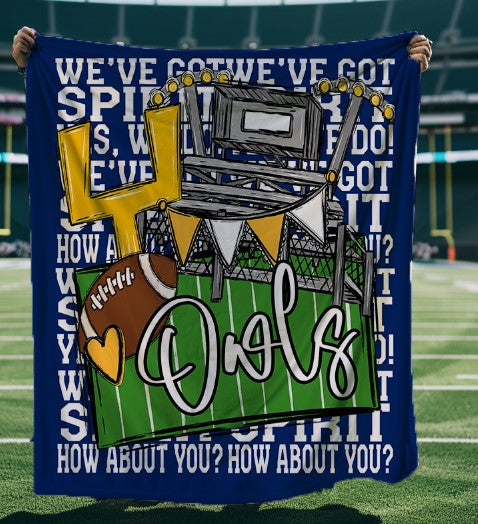 Owls Royal Blue and Yellow Gold-We've Got Spirit Football Blanket-Lovie T Designs