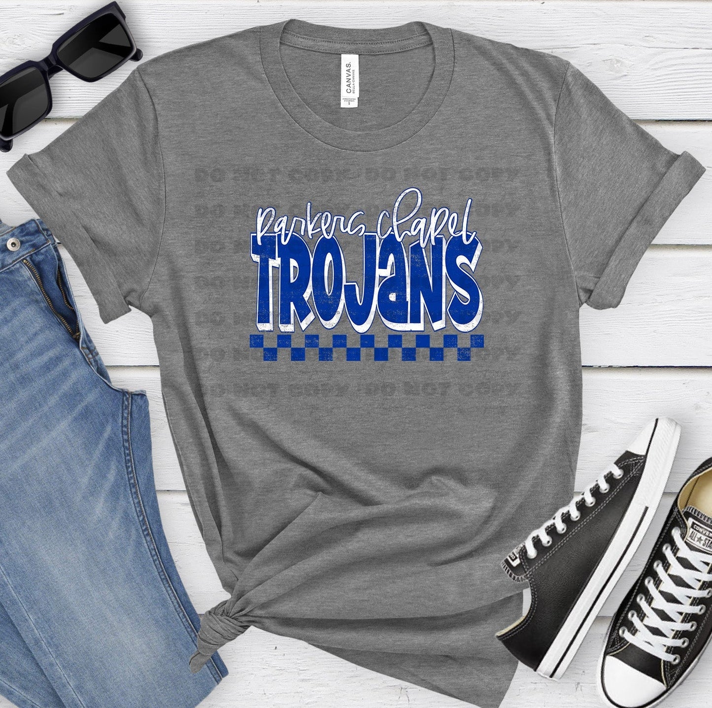 Parkers Chapel Trojans Royal White Grunge-Lovie T Designs