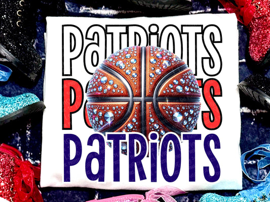 Patriots Basketball Faux Rhinestones Orange-Lovie T Designs