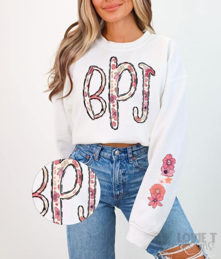 Pink Floral Monogram + Optional Floral Sleeve-Lovie T Designs