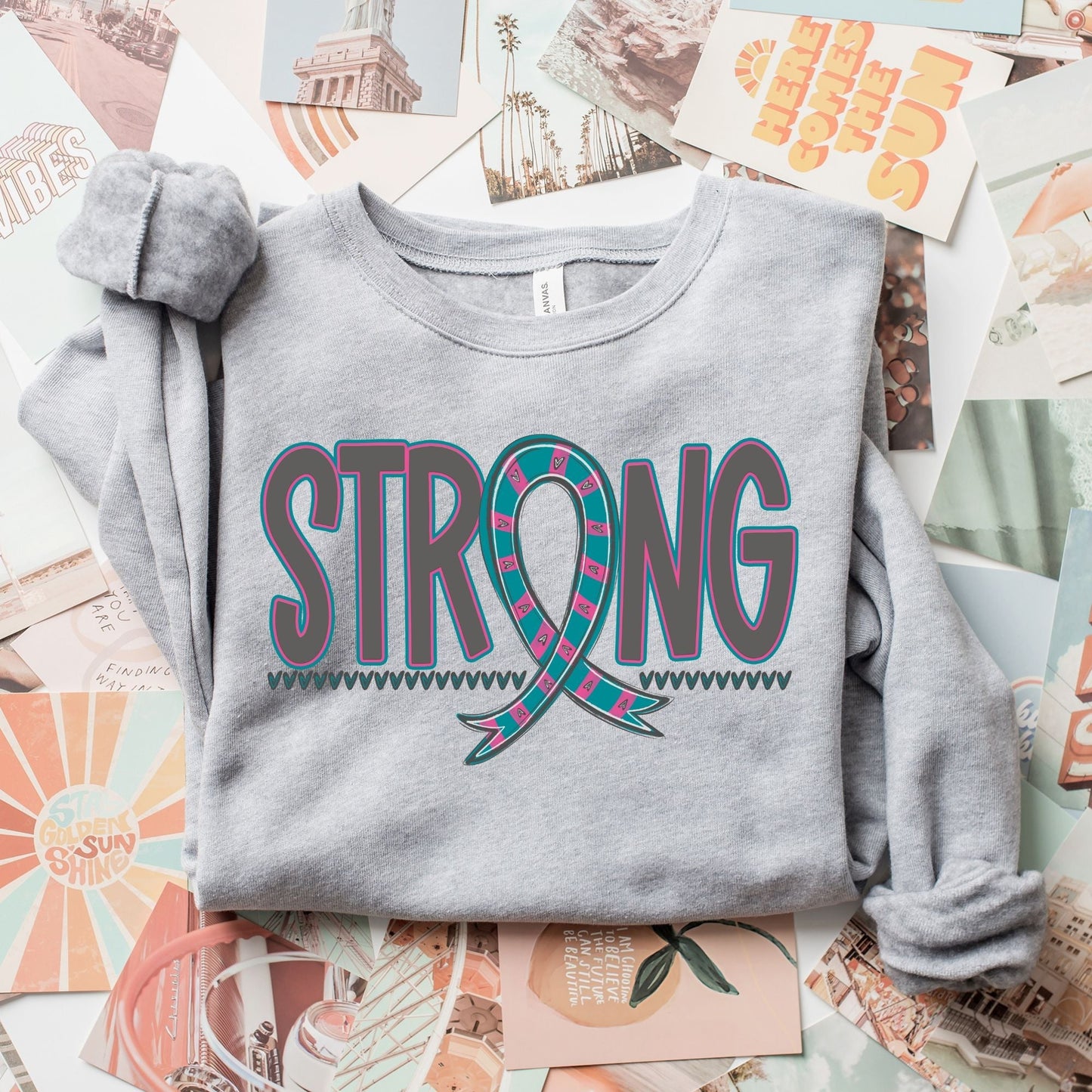 Pink Teal Strong Awareness Ribbon-Lovie T Designs