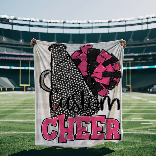 Pink and Black Cheer Blanket Megaphone and Pom-Lovie T Designs