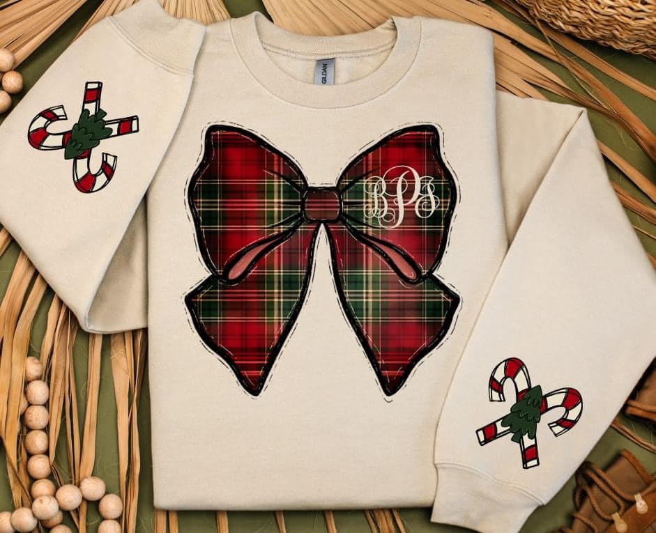 Plaid Bow with Monogram & Candy Can Sleeves-Lovie T Designs