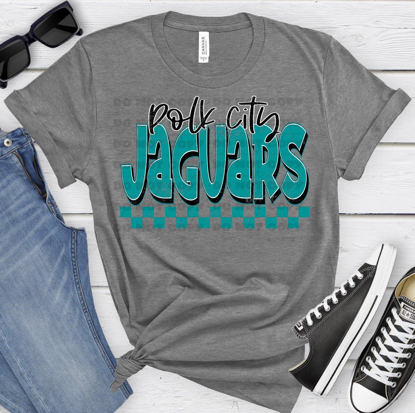 Polk City Jaguars Teal Black Grunge-Lovie T Designs