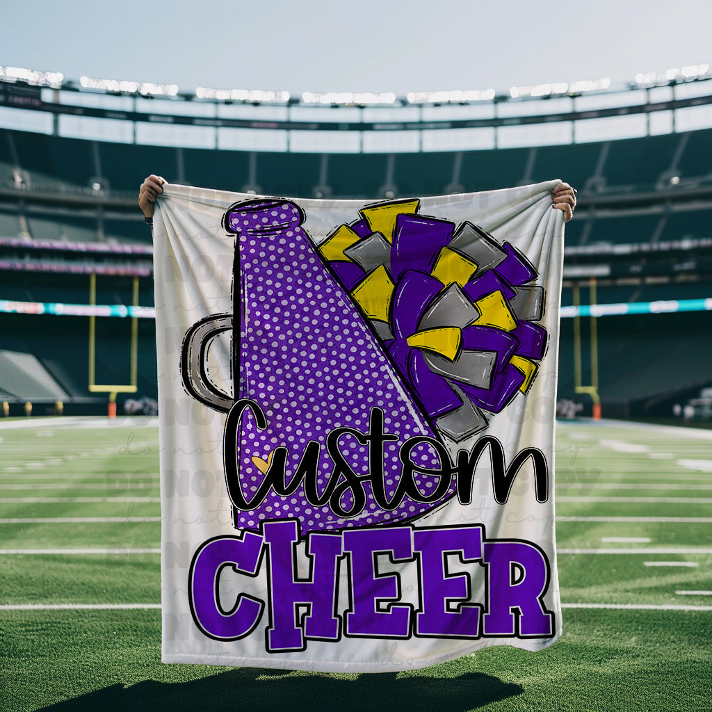 Purple and Gold Cheer Blanket Megaphone and Pom-Lovie T Designs