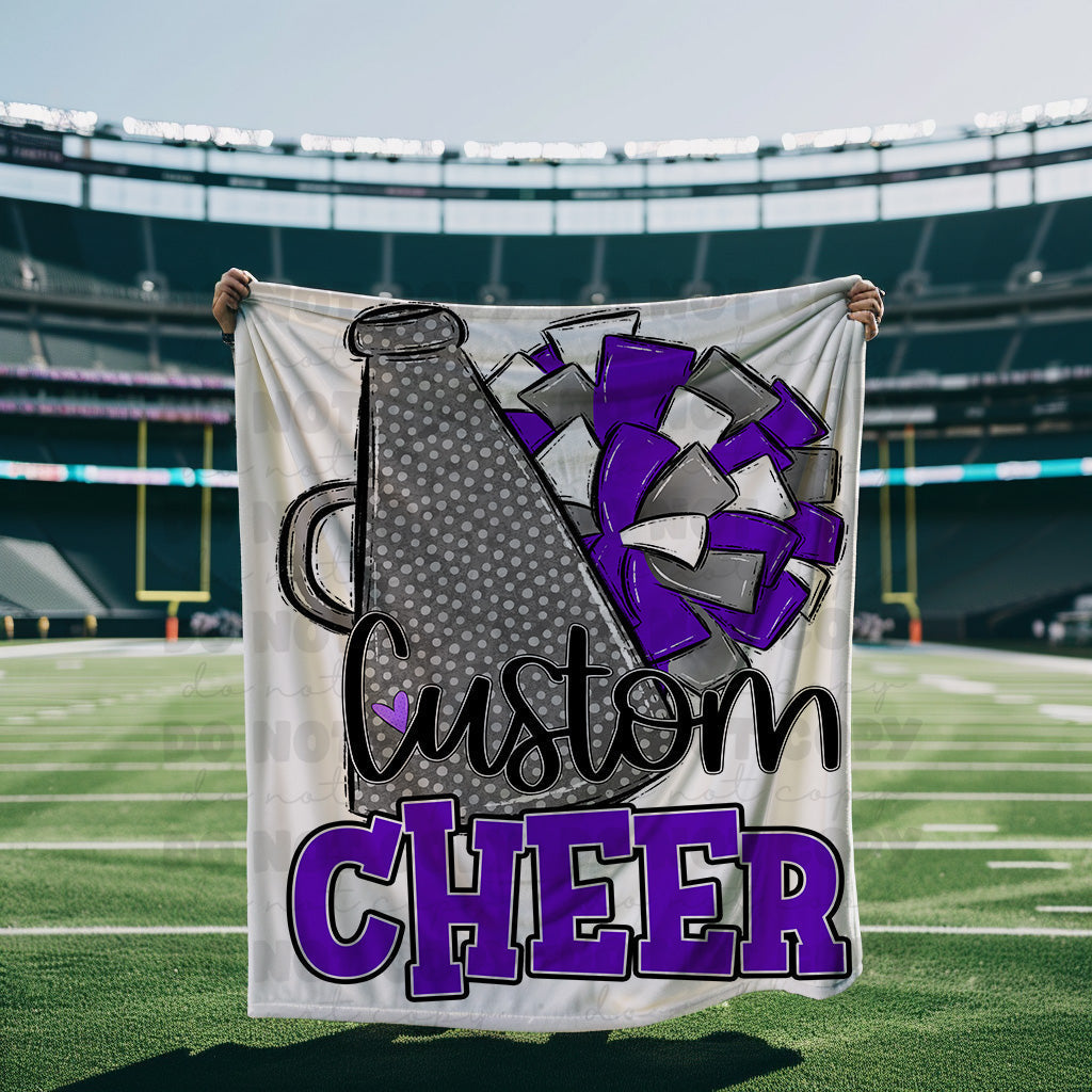 Purple and Gray Cheer Blanket Megaphone and Pom-Lovie T Designs