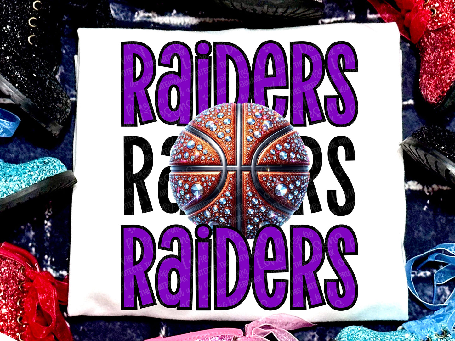 Raiders Basketball Faux Rhinestones Purple-Lovie T Designs