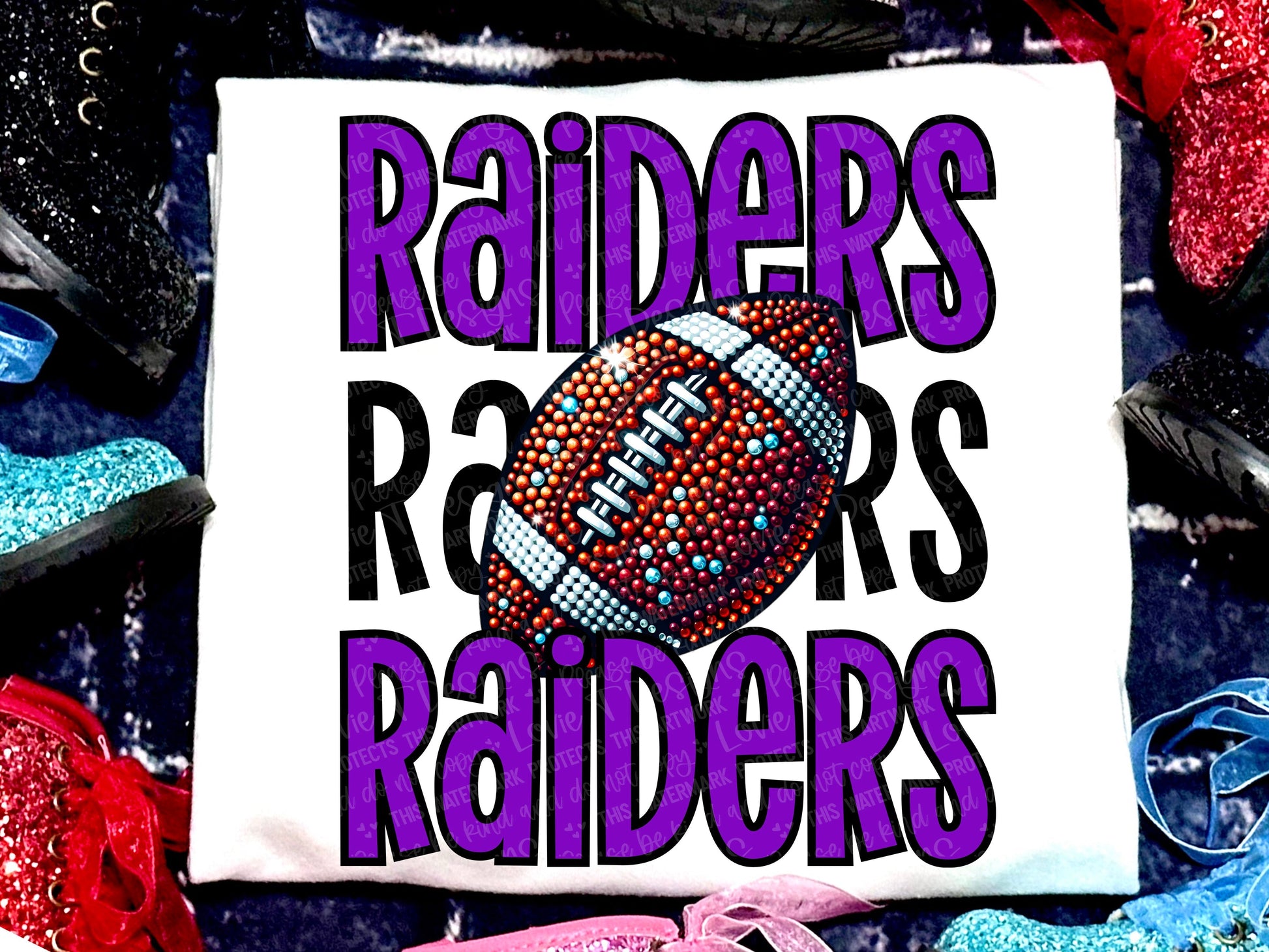 Raiders Football Faux Rhinestones Purple-Lovie T Designs