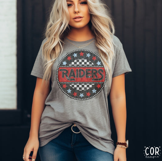 Raiders Red Colombia Blue Checkered Stars Circle-Lovie T Designs