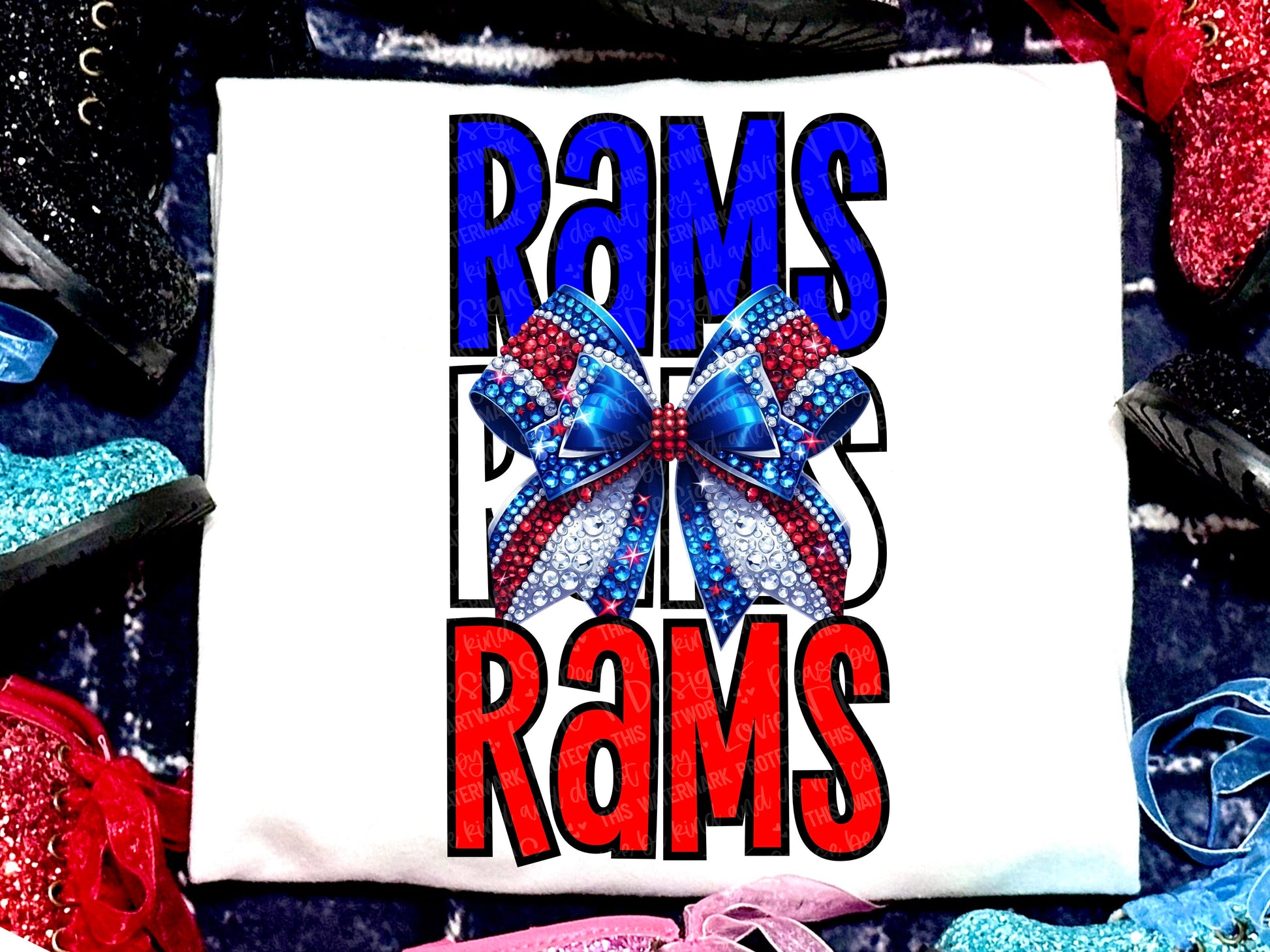 Rams Faux Rhinestones Royal Blue Red-Lovie T Designs